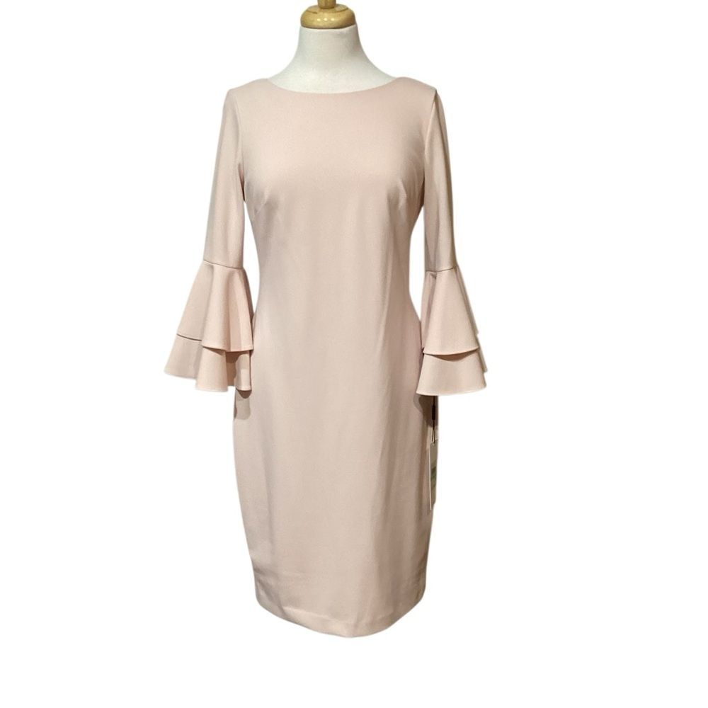 Nwt Calvin Klein Pink Flare Sleeve Sheath Lined Dress Size 8